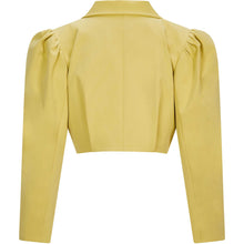 Load image into Gallery viewer, Puff Shoulder Cropped Cotton Blazer in Mustard Yellow - Back Product Picture
