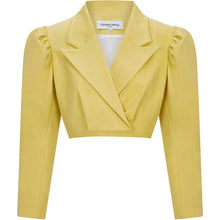 Görseli Galeri görüntüleyiciye yükleyin, Puff Shoulder Cropped Cotton Blazer in Mustard Yellow - Front Product Picture
