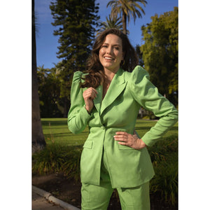 Green Puff-Shoulder Tailored Blazer | Femponiq