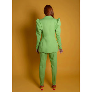 Green Puff-Shoulder Tailored Blazer | Femponiq