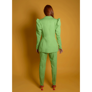 Green Puff-Shoulder Tailored Blazer | Femponiq