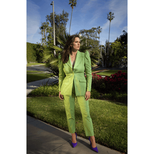 Green Puff-Shoulder Tailored Blazer | Femponiq
