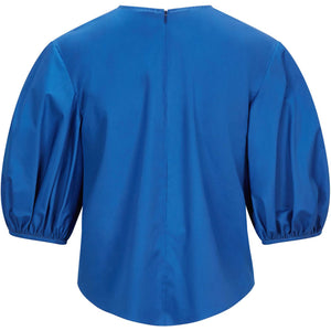 Puff Sleeve Cropped Cotton Top in Blue - Back Product Picture