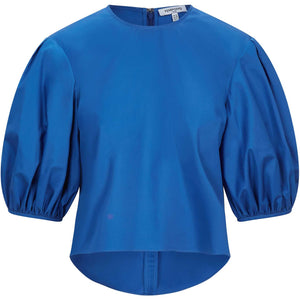 Puff Sleeve Cropped Cotton Top in Blue - Front Product Picture