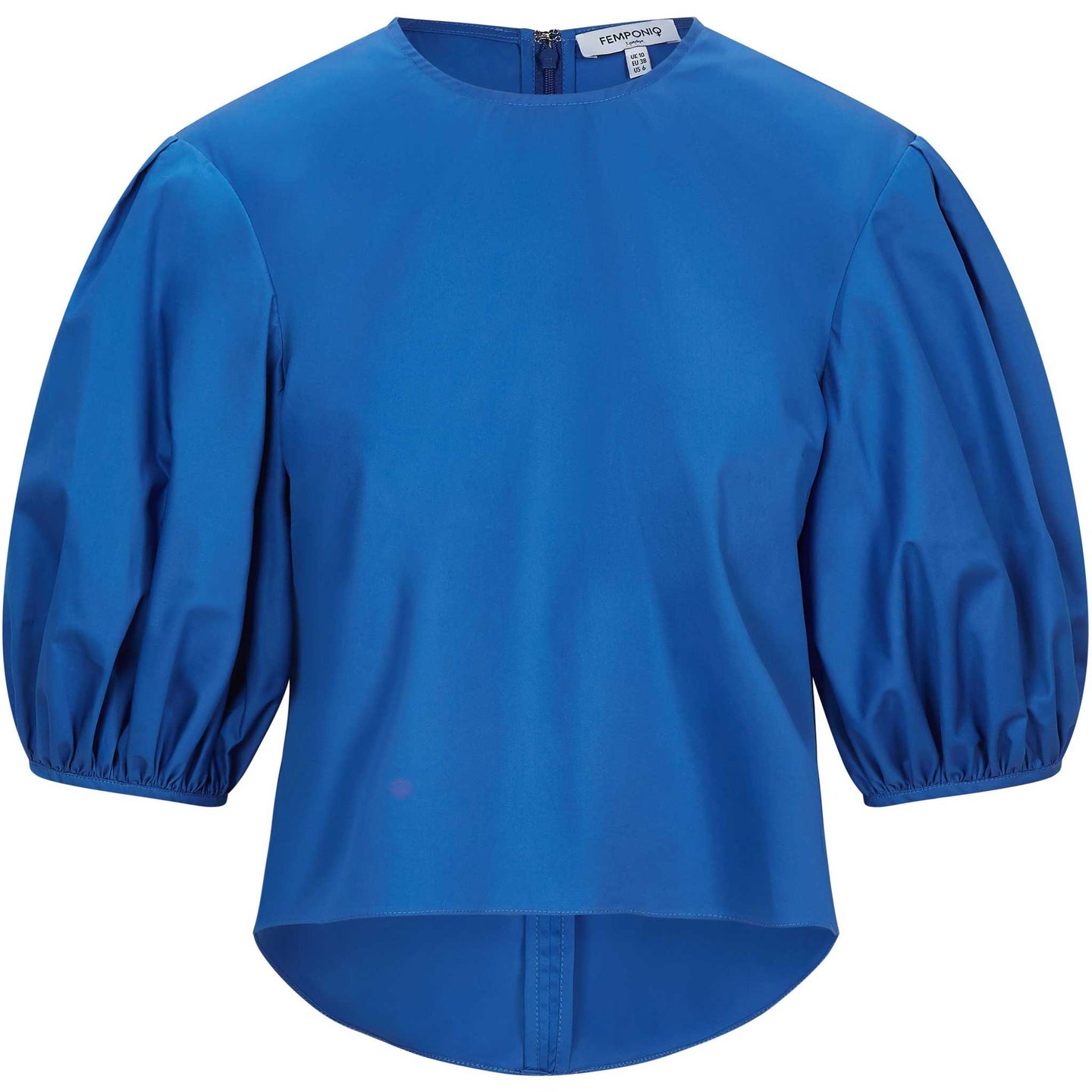 Puff Sleeve Cropped Cotton Top in Blue - Front Product Picture