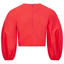 Load image into Gallery viewer, Puff Sleeve Cropped Cotton Top in Red - Back Product Picture

