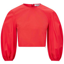 Load image into Gallery viewer, Puff Sleeve Cropped Cotton Top in Red - Front Product Picture
