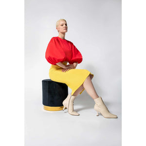 Puff Sleeve Cropped Cotton Top in Red - Front 