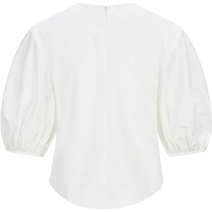 Puff Sleeve Cropped Cotton Top in White - Back Product Picture