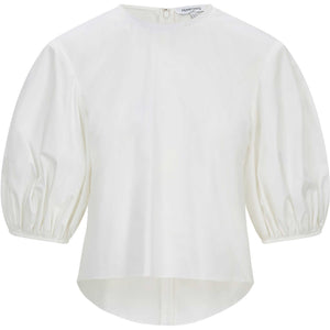 Puff Sleeve Cropped Cotton Top in White - Front Product Picture