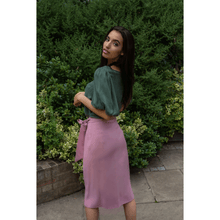Load image into Gallery viewer,  Green Puff Sleeve Vegan- Cupro Blouse | Femponiq
