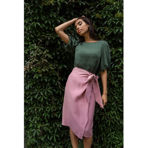  Green Puff Sleeve Vegan- Cupro Blouse | Femponiq
