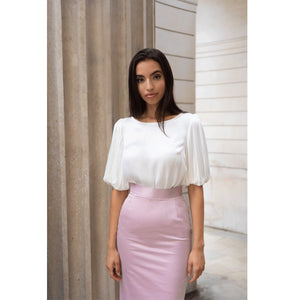 White Puff Sleeve Cupro Blouse | Femponiq