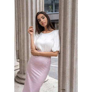 White Puff Sleeve Cupro Blouse | Femponiq