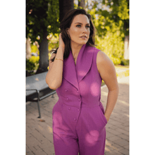 Load image into Gallery viewer, Double Breasted Shawl Lapel Jumpsuit  (Purple Orchid) | Femponiq
