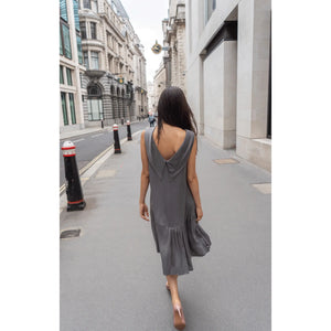 Grey Roll Collar Dress with Cutaway Neck | Femponiq