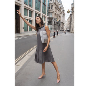 Grey Roll Collar Dress with Cutaway Neck | Femponiq