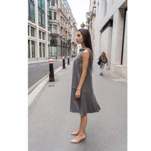 Grey Roll Collar Dress with Cutaway Neck | Femponiq