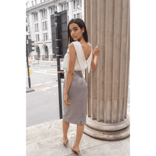 Load image into Gallery viewer, White Roll Collar Top with Cutaway Neck | Femponiq
