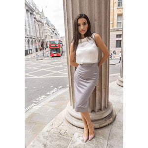 White Roll Collar Top with Cutaway Neck | Femponiq