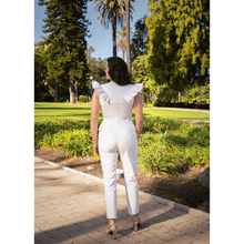 Load image into Gallery viewer, White Ruffled Sleeve Tuxedo Jumpsuit | Femponiq
