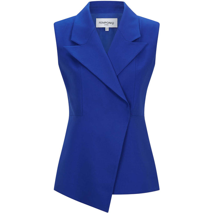 Sleeveless Cotton Blazer in Royal Blue - Front Product Picture