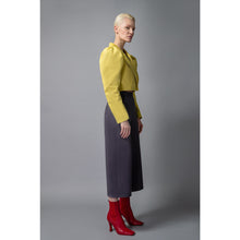 Load image into Gallery viewer, Puff Shoulder Cropped Cotton Blazer in Mustard Yellow - Front Side Look
