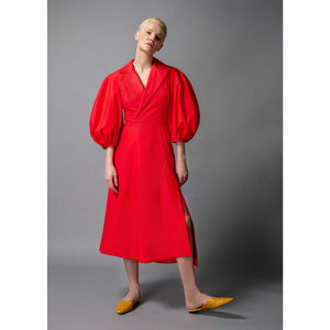 Asymmetric A-Line Cotton Dress in Red - Front