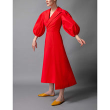 Görseli Galeri görüntüleyiciye yükleyin, Asymmetric A-Line Cotton Dress in Red - Front Side
