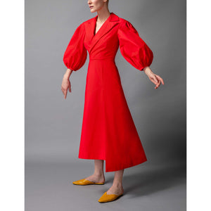 Asymmetric A-Line Cotton Dress in Red - Front Side