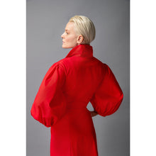 Load image into Gallery viewer, Asymmetric A-Line Cotton Dress in Red - Back Close Up
