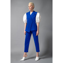 Load image into Gallery viewer, Model Is Wearing HigH Waisted Royal Blue Cropped Cotton Trouser - Front View 
