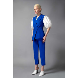 Model Is Wearing Royal Blue Cotton Blazer - Front View 2