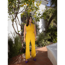 Görseli Galeri görüntüleyiciye yükleyin, Double Breasted Shawl Lapel Jumpsuit  (Mustard Yellow) | Femponiq
