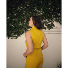 Load image into Gallery viewer, Double Breasted Shawl Lapel Jumpsuit  (Mustard Yellow) | Femponiq
