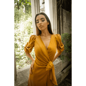 Burnt Orange Wrap Dress | Femponiq