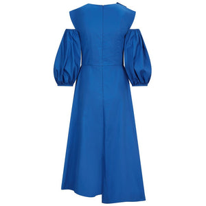 Asymmetric A-line blue cotton dress - Back Product PictureBack 